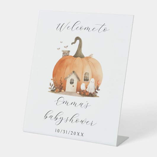 かわいいハロウィーンをテーマにした赤ちゃんシャワーへようこそ 台座サイン (正面)