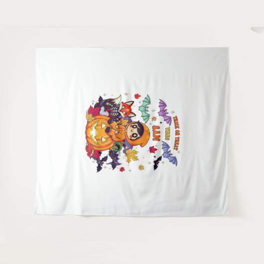 かわいいハロウィーンをトリックまたは治療 タペストリー (正面(横))