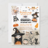 かわいいハロウィーンウィッチキッズパーティー 招待状 (正面)