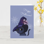 かわいいハロウィーンウィッチキャットスケッチ カード (黄色い花)