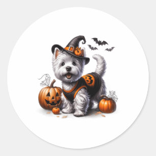 かわいいハロウィーンウェスティーティウェストテリアードッグデザイン ラウンドシール