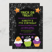 かわいいハロウィーンカップケーキ誕生日 招待状 (正面/裏面)