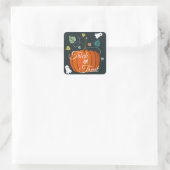 かわいいハロウィーンカボチャと幽霊のトリックまたはトリート スクエアシール (バッグ)