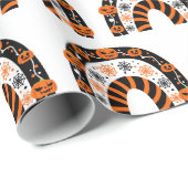 かわいいハロウィーンカボチャのクモの巣レインボー ラッピングペーパー (ロールコーナー)