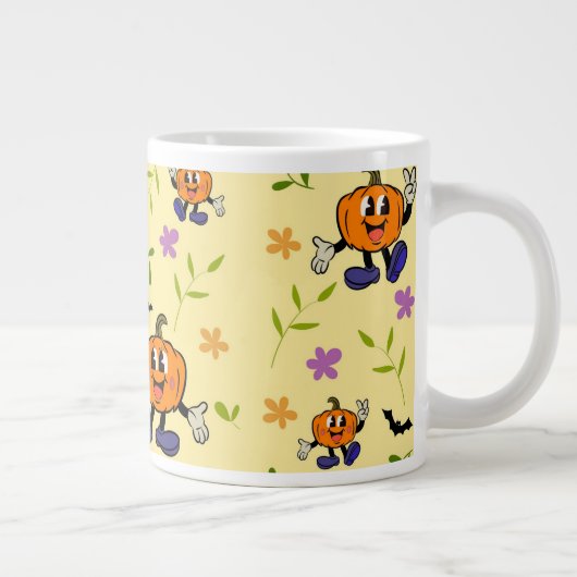 かわいいハロウィーンカボチャのシームレスなパターン ジャンボコーヒーマグカップ (右)