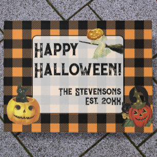 かわいいハロウィーンカボチャカスタムンの家族の名前 ドアマット