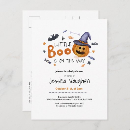 かわいいハロウィーンカボチャ小さなブーブベビーシャワー インビテーションポストカード (正面/裏面)