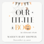 かわいいハロウィーンカボチャ小さなブーブベビーシャワー スクエアシール (正面)