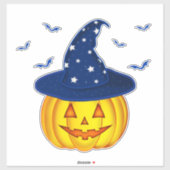 かわいいハロウィーンカボチャ魔女の帽子とこうもり シール (シート)