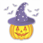 かわいいハロウィーンカボチャ魔女の帽子とこうもり シール (正面)