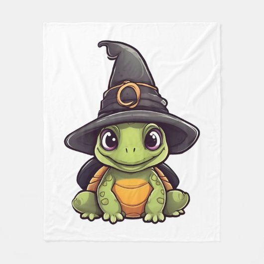かわいいハロウィーンカメと魔女の帽子。 フリースブランケット (正面)