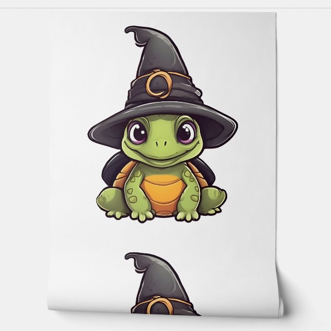 かわいいハロウィーンカメと魔女の帽子。 壁紙 (ほどく)