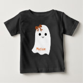かわいいハロウィーンガール幽霊プレイドボウキッズ名 ベビーTシャツ (正面)