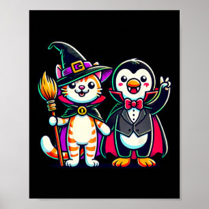 かわいいハロウィーンキッズペンギンヴァンパイアキャットウィッチファンン ポスター