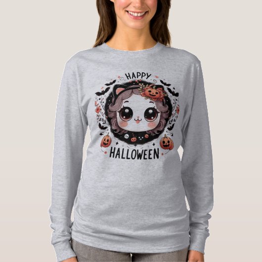 かわいいハロウィーンキャットこうもりカボチャTシャツ子供へ Tシャツ (正面)