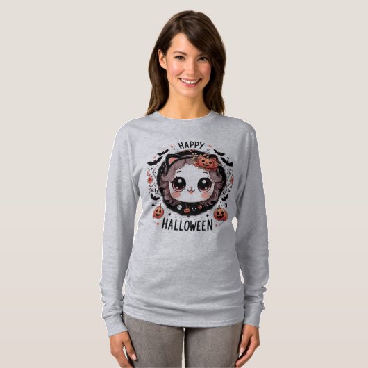 かわいいハロウィーンキャットこうもりカボチャTシャツ子供へ Tシャツ (正面フル)