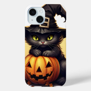 かわいいハロウィーンキャットウィッチオンパンプキン秋シーズン iPhone 15ケース
