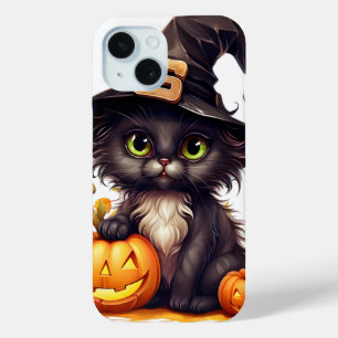 かわいいハロウィーンキャットウィッチオンパンプキン秋シーズン iPhone 15ケース
