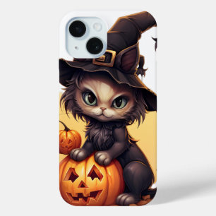 かわいいハロウィーンキャットウィッチオンパンプキン秋シーズン iPhone 15ケース