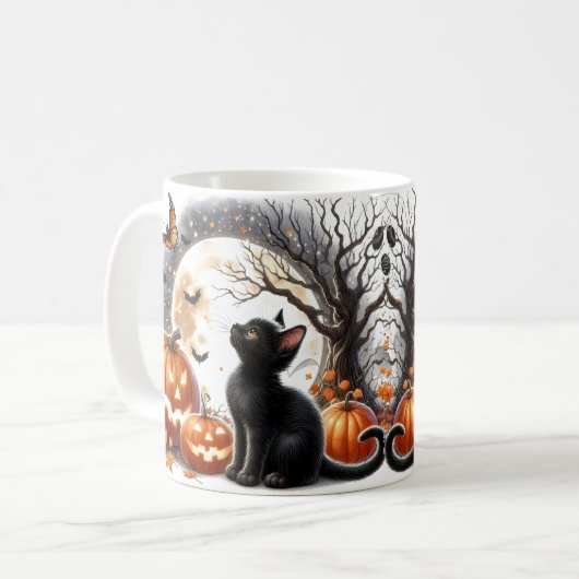かわいいハロウィーンキャットカボチャと幽霊マグ コーヒーマグカップ (正面左)