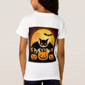 かわいいハロウィーンキャットキャラクターとカボチャ Tシャツ (裏面)