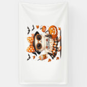 かわいいハロウィーンキャット – かわいい魔女子猫とカボチャ 横断幕 (縦)