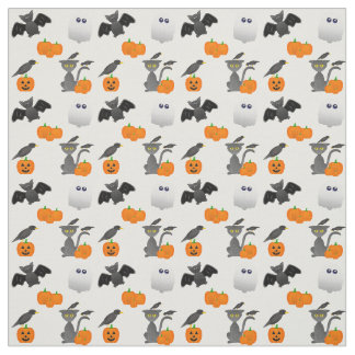 かわいいハロウィーンキャラクターこうもり,ネコ,カボチャ,幽霊 ファブリック