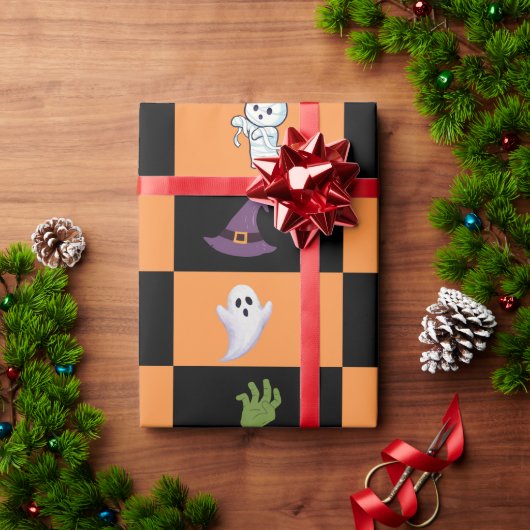 かわいいハロウィーンキャラクターパターン ラッピングペーパー (クリスマスギフト)