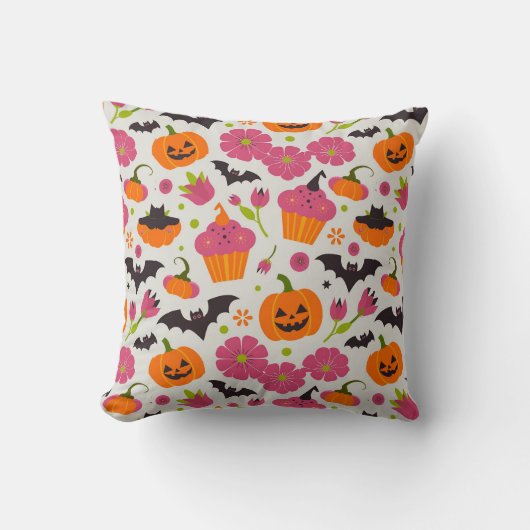 かわいいハロウィーンクッション | フェスティバルパンプキン&こうもり クッション (正面)