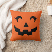 かわいいハロウィーンジャックオランタンパンプキン顔オレンジ クッション (ブランケット)