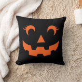 かわいいハロウィーンジャックオランタンパンプキン顔ブラック クッション (ブランケット)