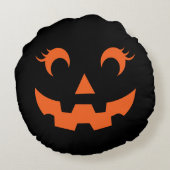 かわいいハロウィーンジャックオランタンパンプキン顔ブラック ラウンドクッション (裏面)