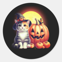 かわいいハロウィーンタブビーキャットシール ラウンドシール