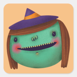 かわいいハロウィーンデコールウィッチトリックまたはトリート スクエアシール