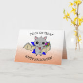 かわいいハロウィーントリックまたはキャンディを保持する処理バッグ カード (黄色い花)