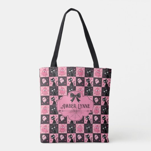 かわいいハロウィーントリックまたはトリート幽霊と猫ちゃん トートバッグ (裏面)