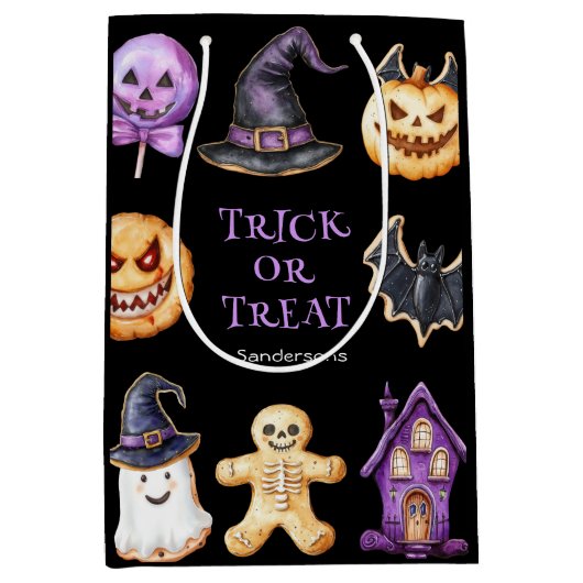 かわいいハロウィーントリックまたはトリート抱き枕 ミディアムペーパーバッグ (正面)