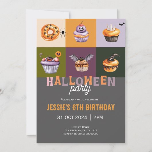 かわいいハロウィーントリックまたはトリート誕生日招待状 サンキューカード (正面)