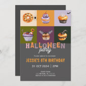 かわいいハロウィーントリックまたはトリート誕生日招待状 招待状 (正面/裏面)