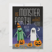 かわいいハロウィーンナイトモンスターカボチャ絵を描パーティー 招待状 (正面)