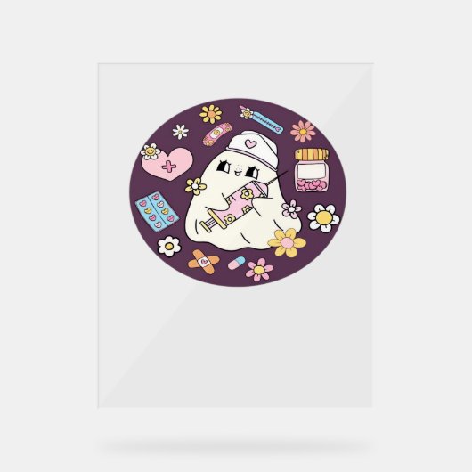 かわいいハロウィーンナースオーバーサイズTシャツ アクリルサイン (正面)