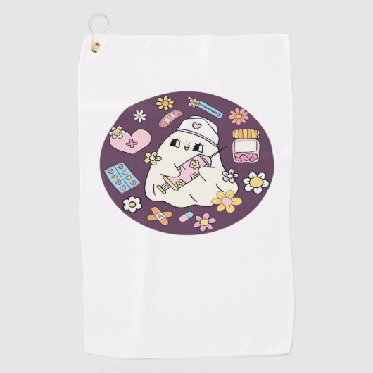 かわいいハロウィーンナースオーバーサイズTシャツ ゴルフタオル (正面)