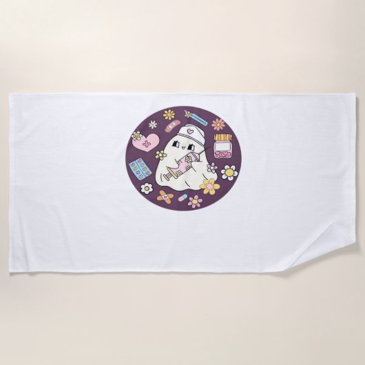 かわいいハロウィーンナースオーバーサイズTシャツ ビーチタオル (正面)