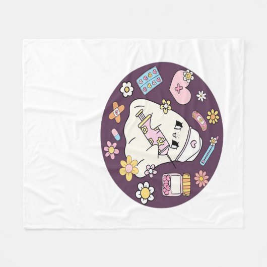 かわいいハロウィーンナースオーバーサイズTシャツ フリースブランケット (正面(横))