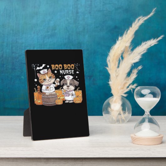 かわいいハロウィーンナース猫と犬とカボチャのクラ フォトプラーク (側面)