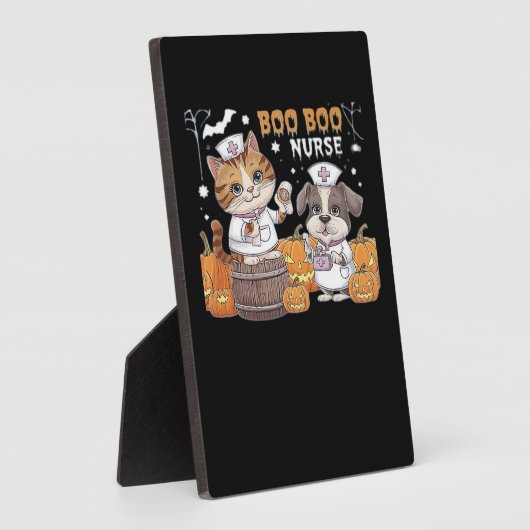 かわいいハロウィーンナース猫と犬とカボチャのクラ フォトプラーク (側面)