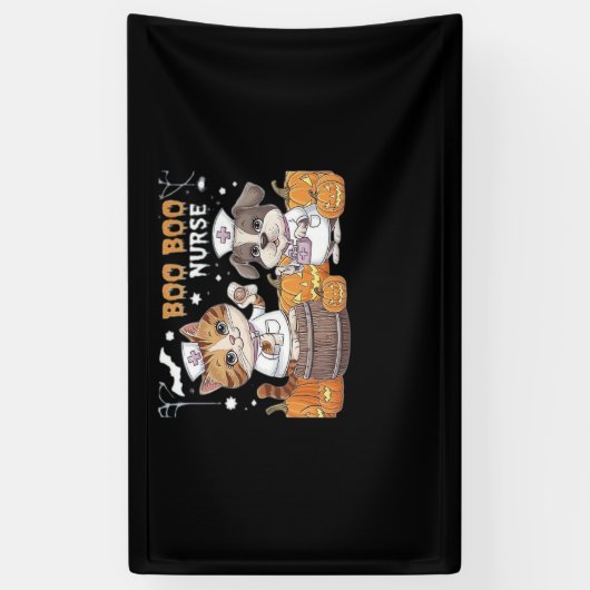 かわいいハロウィーンナース猫と犬とカボチャのクラ 横断幕 (縦)