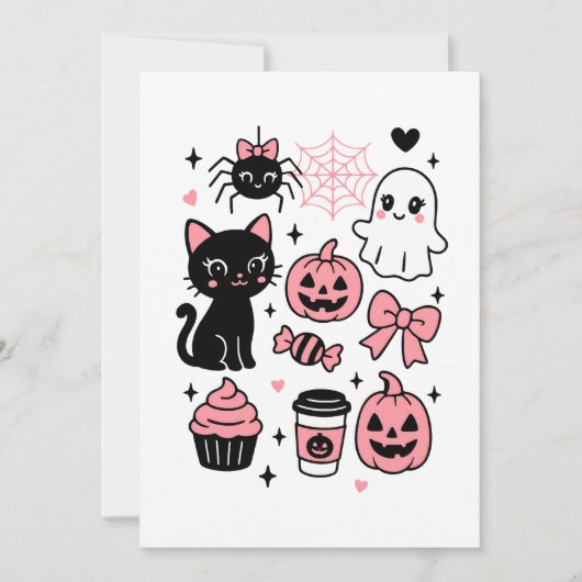 かわいいハロウィーンパターン コラージュ シーズンカード (正面)