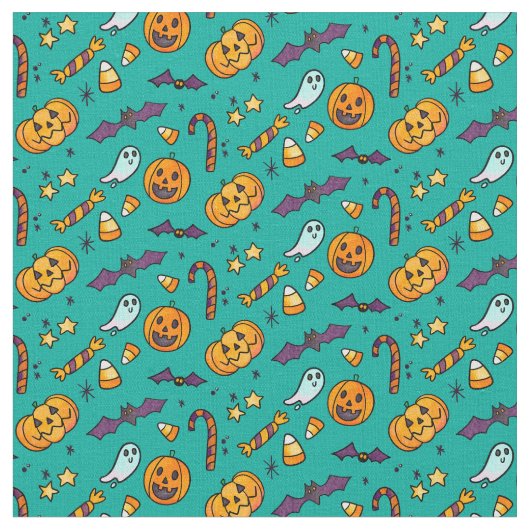 かわいいハロウィーンパターン ファブリック (クローズアップ)