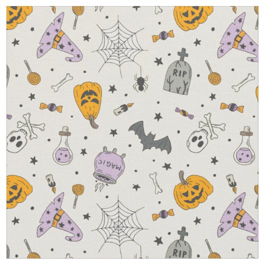 かわいいハロウィーンパターン ファブリック (クローズアップ)